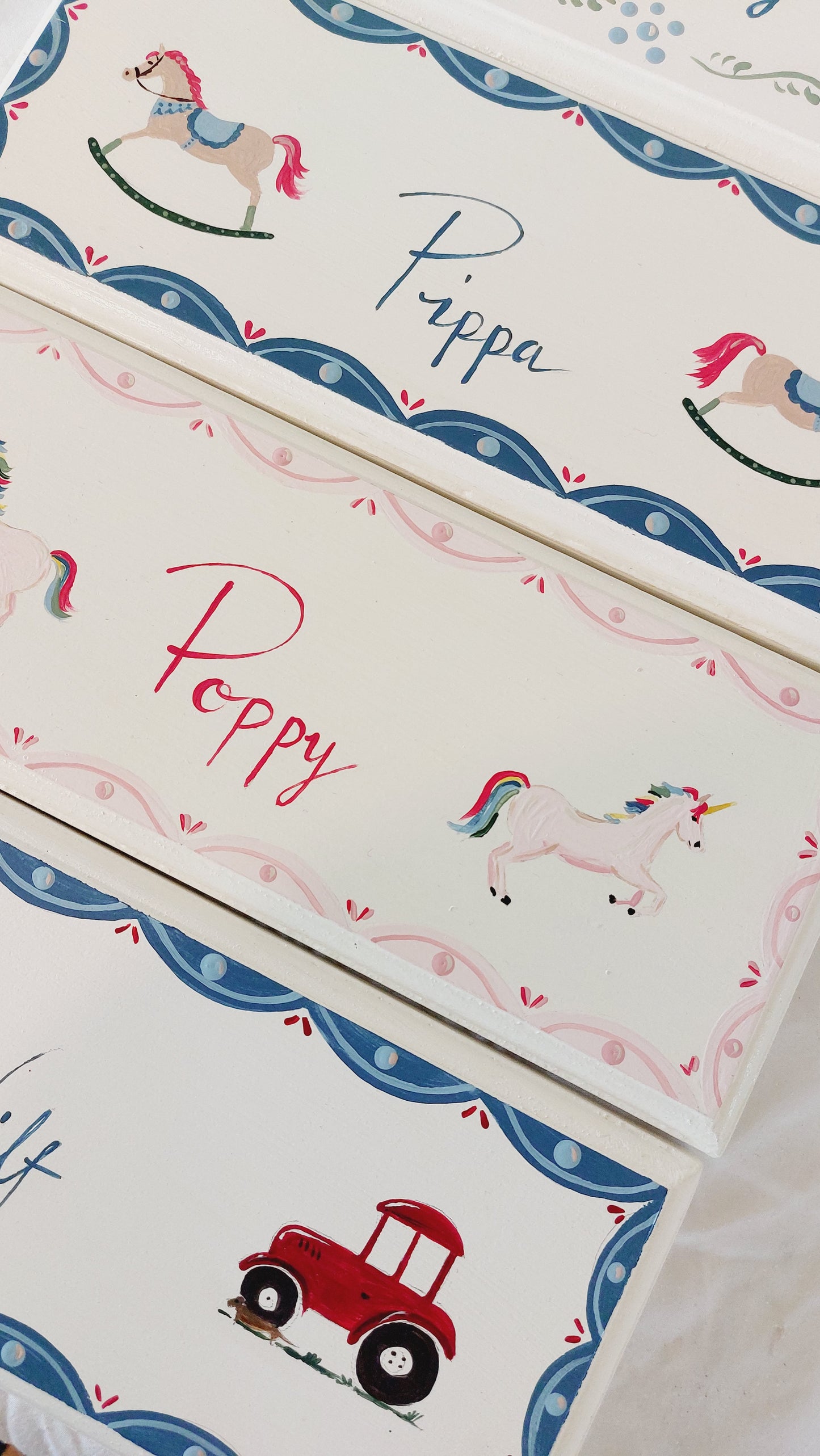 A collection of Nursery door sign personalised with different names and decorations. Perfect for baby room decor.