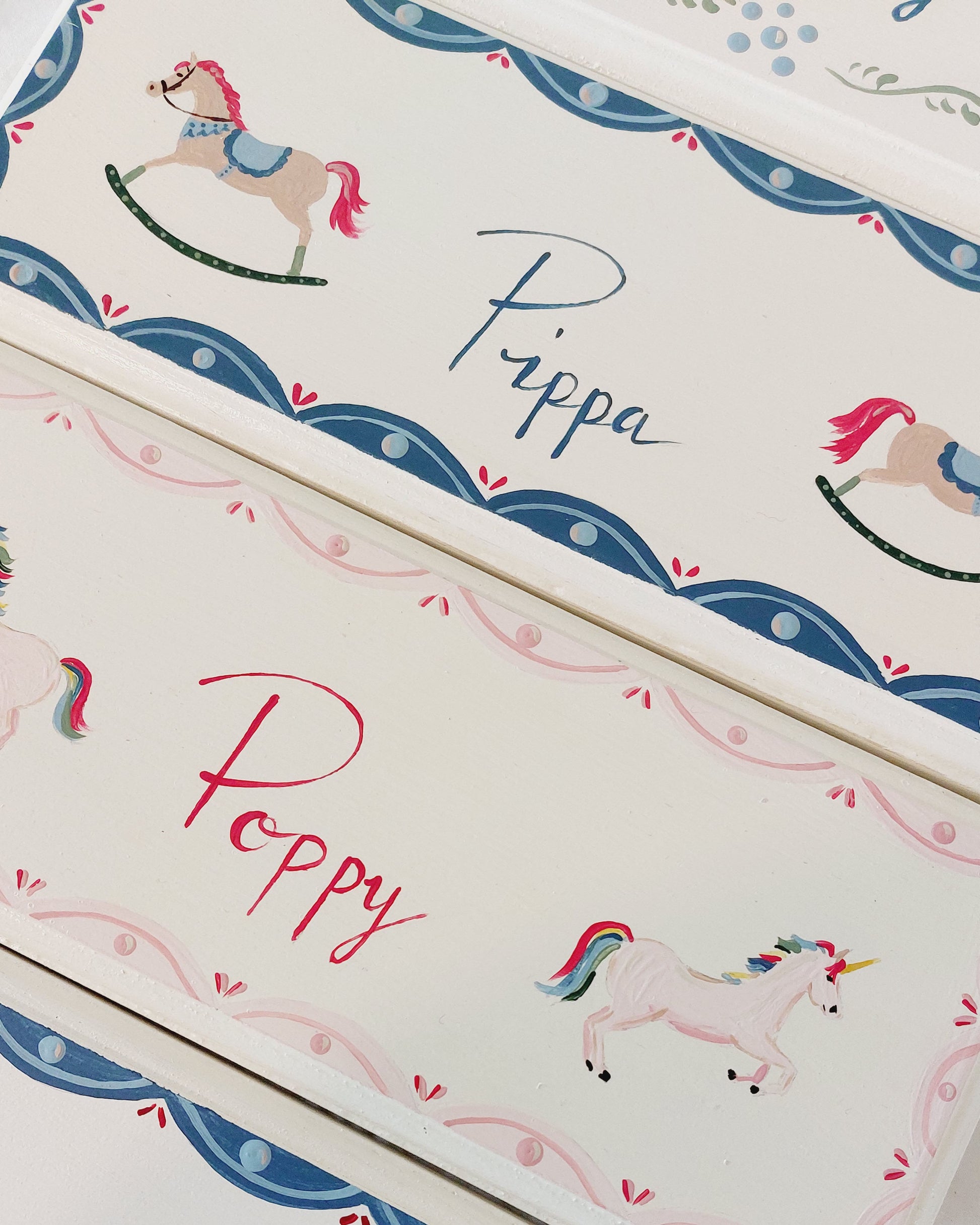 A collection of Nursery door sign personalised with different names and decorations. Perfect for baby room decor.