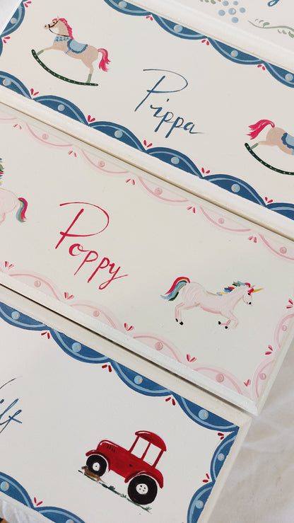A collection of Nursery door sign personalised with different names and decorations. Perfect for baby room decor.