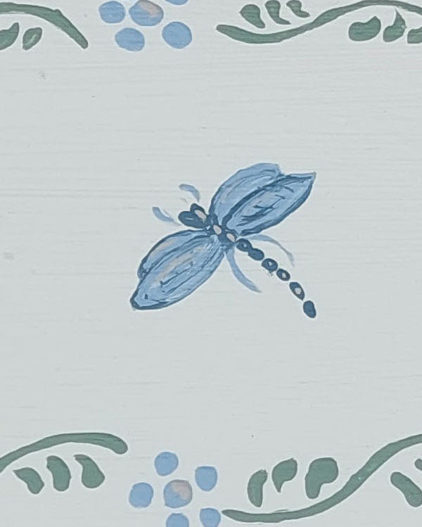 Nursery door sign personalised with the name 'Mia', featuring magical dragonflies and a decorative blue floral border, perfect for baby room decor.