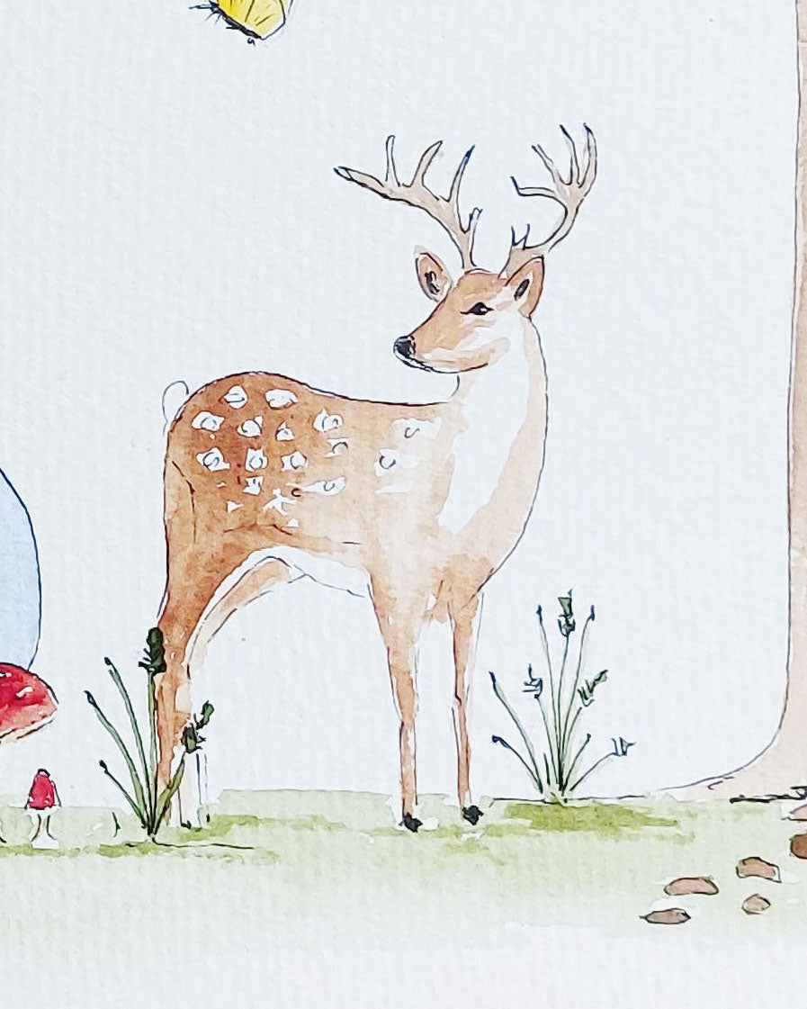 Hand-painted watercolour name painting for nursery decor, featuring the name 'Bob', personalised with a woodland animals theme, perfect for children's room wall art.