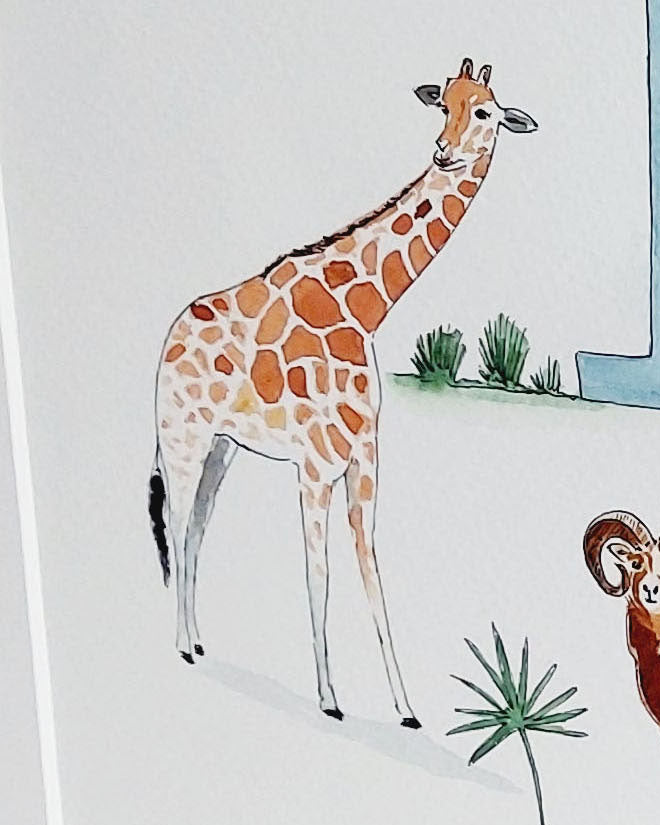 Hand-painted watercolour name painting for nursery decor, featuring the name 'Isaac', personalised with a safari theme, perfect for children's room wall art.